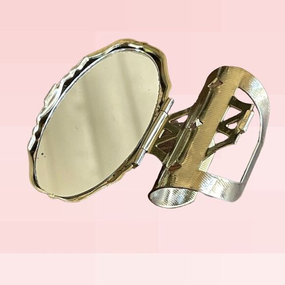 Vintage Victorian Porcelain Lipstick Holder Mirror Gold-Tone Metal - Picture 4 of 7